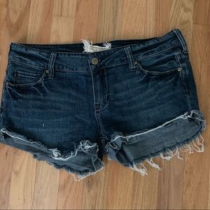 Low Waisted Dark Wash Denim Shorts